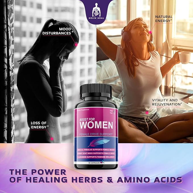 Libido Booster for Women Fast Acting with Horny Goat Weed - Female Desire Pills with Maca Root, Tribulus Terrestris, Ginseng and Hornygoatweed Women - Hormone Balance, Made in USA (60 ct)