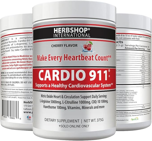 Drink Mix, Cherry, L-Arginine 5000mg, L-Citrulline 1000mg, Vitamins B12, C, D3, Beet Root, 30 Servings, Nitric Oxide Support, Cardiovascular, & Energy Support Supplement