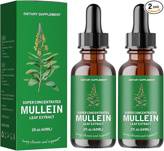2 Pack Mullein Leaf Extract - Support Lung Cleanse,Tincture Drops | Non-GMO, Vegetarian - Support Lung Cleanse & Respiratory Function for Healthy Breathing