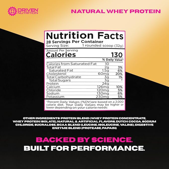 Driven WHEY- Grass Fed Whey Protein Powder: Delicious, Clean Protein Shake- Improve Muscle Recovery with 23 Grams of Protein with Added BCAA and Digestive Enzymes (2 lb, Caramel Latte)