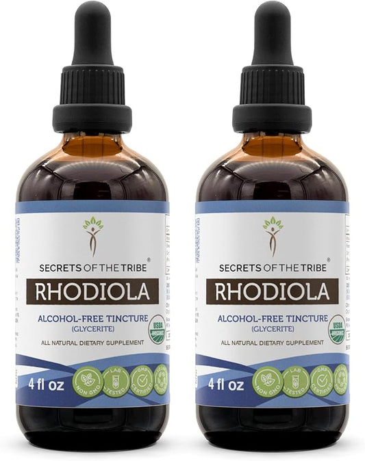 Secrets of the Tribe Rhodiola USDA Organic | Alcohol-Free Extract, High-Potency Herbal Drops | Made from 100% Certified Organic Rhodiola (Rhodiola Rosea) Dried Root 2x4 oz