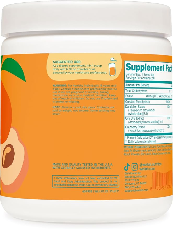 Pump-It-Up Creatine (50 Servings, Clementine Peach) - Creatine Monohydrate with Dandelion, Uva Ursi, & Cranberry Extract