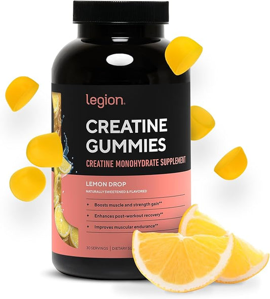 LEGION Creatine Monohydrate Gummies - Clean Creatine Gummies for Muscle Gain, Improving Endurance & Post Workout Recovery - Creatine Supplement for Maximum Absorption (150 Lemon Drop Gummies)