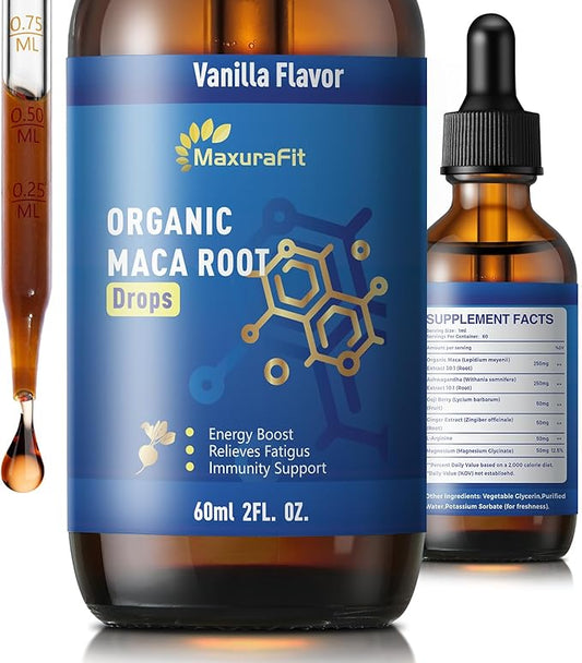 Maca Root Ashwagandha Liquid Drops - Maca and Ashwagandha Supplements with Goji Berry,Ginger Extract,L-Arginine and Magnesium Enhanced Energy 2 fl oz