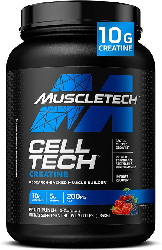 Creatine Monohydrate Powder MuscleTech Cell-Tech Creatine Post Workout Recovery Drink Muscle Builder For Men & Women Muscle Building Supplements Fruit Punch, 3 lbs (27 Serv)