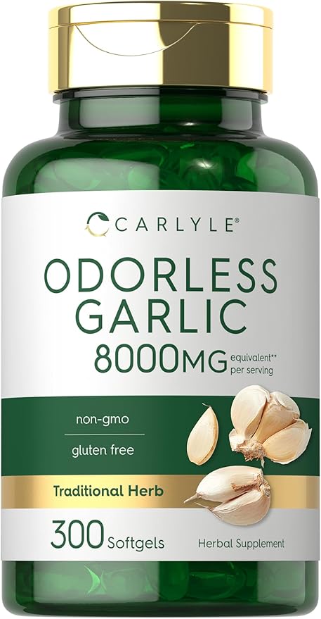 Carlyle Odorless Garlic Softgels 8000 mg | 300 Count | High Potency Formula | Non-GMO and Soy Free