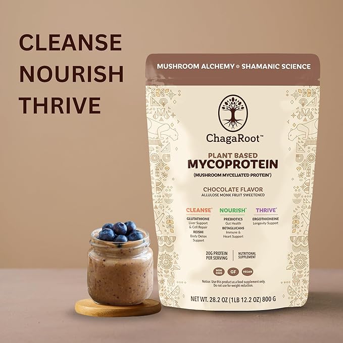 Mycoprotein Mushroom Protein Powder - Vegan Protein, Plant Based, Superfood, Master Blend of Chaga, Reishi, Turkey Tail, Shiitake, Lions Mane - Chocolate (1.76 lb)