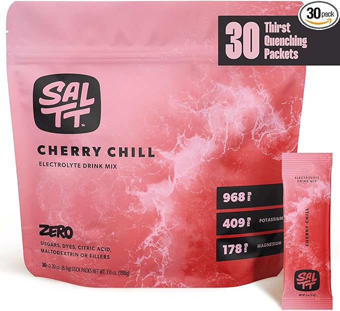 Keto Chow SALTT Electrolytes Powder Flavored Drink Mix - Cherry Chill - 30 Hydration Packets - Magnesium, Potassium, Sodium, Trace Minerals - Zero Sugar & Gluten Free - Travel Essentials