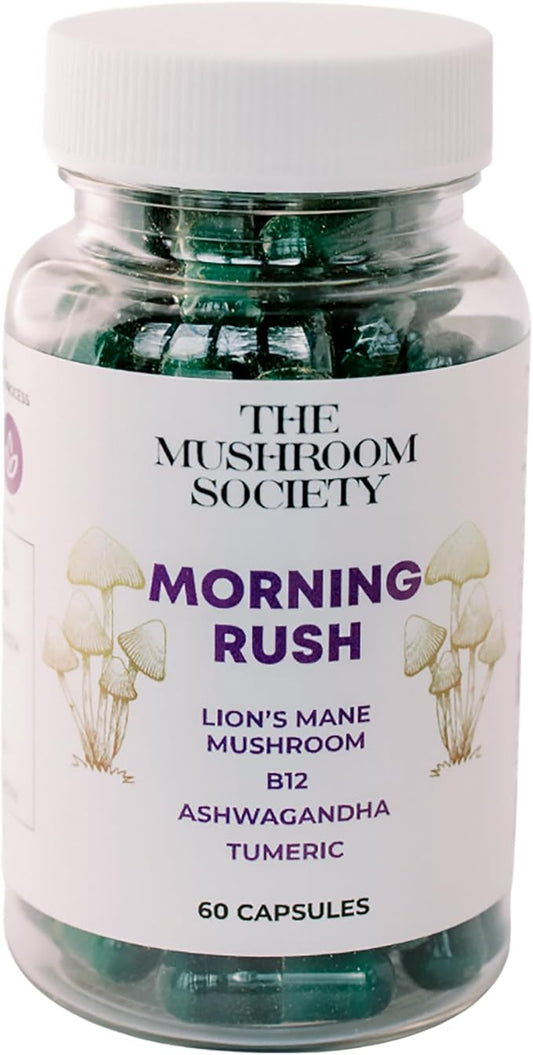 Morning Rush - Lion’s Mane, Turmeric & Ashwagandha Extract Blend - Mushroom Supplement for Focus & Energy Support - 60 Capsules