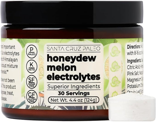 Santa Cruz Paleo Electrolyte Powder Honeydew Melon with Himalayan & Sea Salt, Magnesium, Potassium, Sugar-Free, 30 Servings