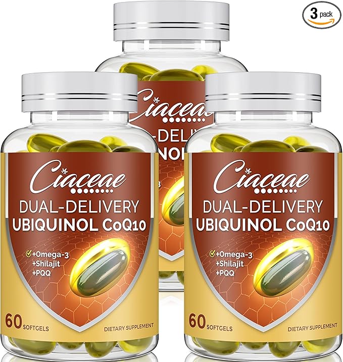 Ubiquinol CoQ10 600 MG Softgels with Omega-3 & Shilajit & PQQ, Advanced Dual-Delivery Coenzyme-Q10, Active CoQ10 Ubiquinol Supplement for Fertility, Antioxidant, Heart, Brain & Energy, 180 Servings