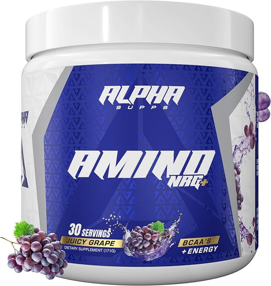 Amino NRG+ BCAA Amino & Energy Recovery Powder - Hydration Blend with Electrolytes - Focus Blend for Optimal Performance Support in Men & Women (30 Servings, Juicy Grape)