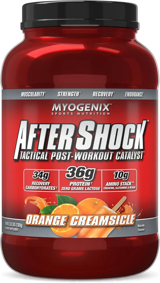 Myogenix Aftershock Post Workout, Muscle Growth Whey Protein Powder | Anabolic Whey Protein and Mass Building Carbohydrates | Amino Stack Creatine and Glutamine Plus BCAAs | Orange Creamsicle 3 LBS