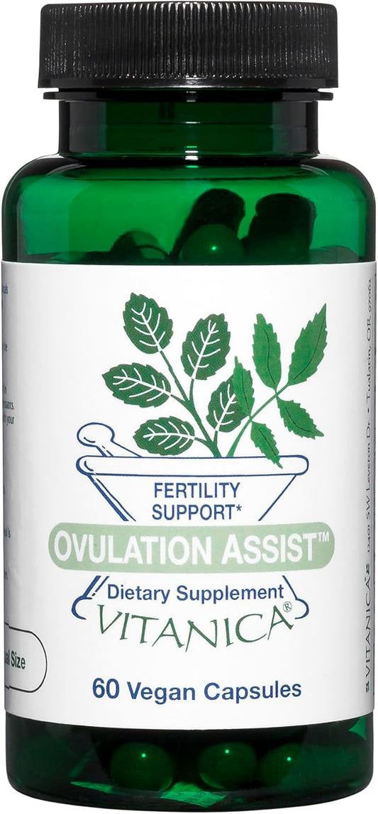 Vitanica Ovulation Assist - Ovarian Health & Adrenal Support with Rhodiola Rosea, Holy Basil, Tribulus Terrestris & Chaste Tree - Herbal Dietary Supplement - Pro Logo - 60 Vegan Caps
