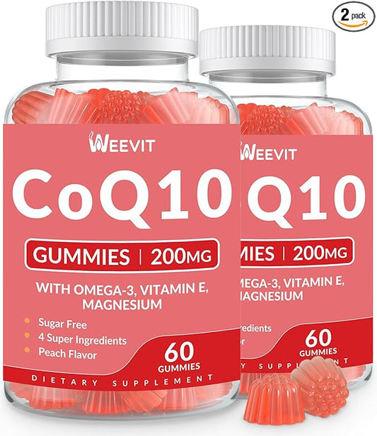 Sugar Free CoQ10 Gummies 200 MG, Coenzyme Q10 (Ubiquinone) Gummies for Adults, Co Q10 Supplement with Omega-3, Vitamin E & Magnesium - Energy, Brain and Antioxidant Support