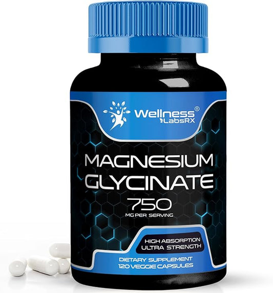 Magnesium Glycinate Capsules - 750mg | 120 Count, Magnesium Supplement for Women and Men - Pure Complex Glicinato De Magnesio, High Absorption, Heart Health, Sleep Supplement