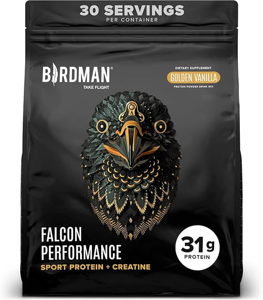 Falcon Performance Vegan Protein Powder, 31g Protein, 5g Creatine, 5g BCAA, Probiotics, Electrolytes, Pre Workout, Low Carb, Sugar Free & Dairy Free, Plant Based Vanilla Protein, 30 Servings