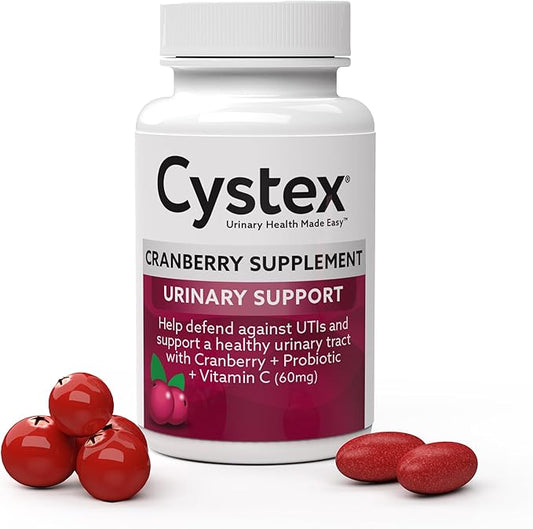 Cystex Cranberry Urinary Health Supplement – 3-in-1 UTI Protection with Probiotics, Prebiotics & Vitamin C – Supports Vaginal pH, Yeast Balance & Urinary Health – Fast-Acting, Sugar-Free, (75 Count)