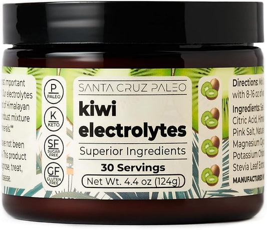 Santa Cruz Paleo Electrolyte Powder Kiwi with Himalayan & Sea Salt, Magnesium, Potassium, Sugar-Free, 30 Servings