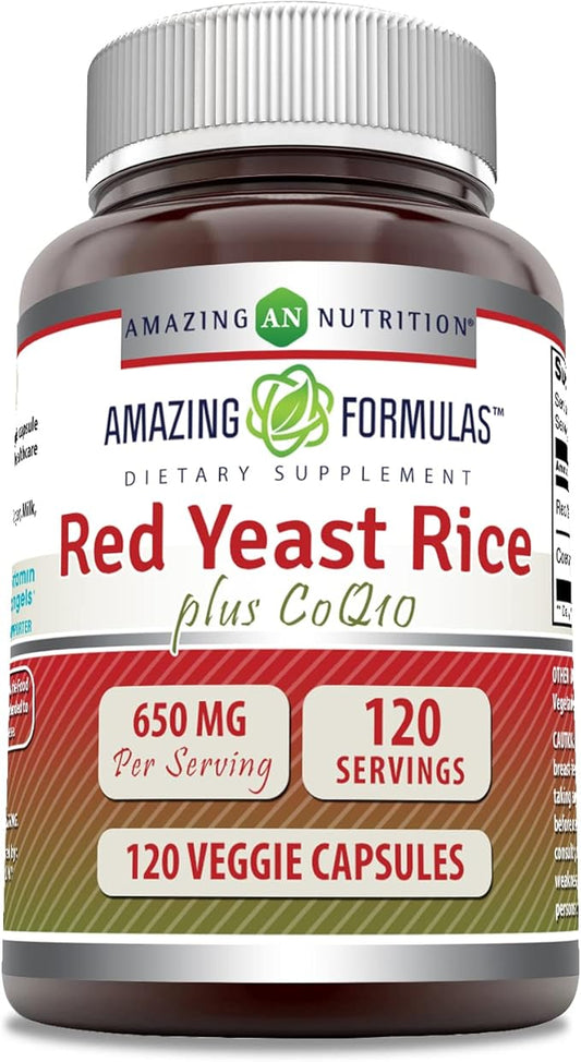 Amazing Formulas Red Yeast Rice 600 Mg Plus Co Q-10 50 Mg 120 Vegetarian Capsules