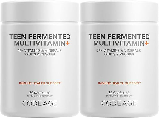 Codeage Teen Multivitamin Supplement – Daily Vitamins and Minerals for Teen Boys and Girls – Organic Whole Food Formula with Omega-3 and Vitamins A to K - 2 Pack