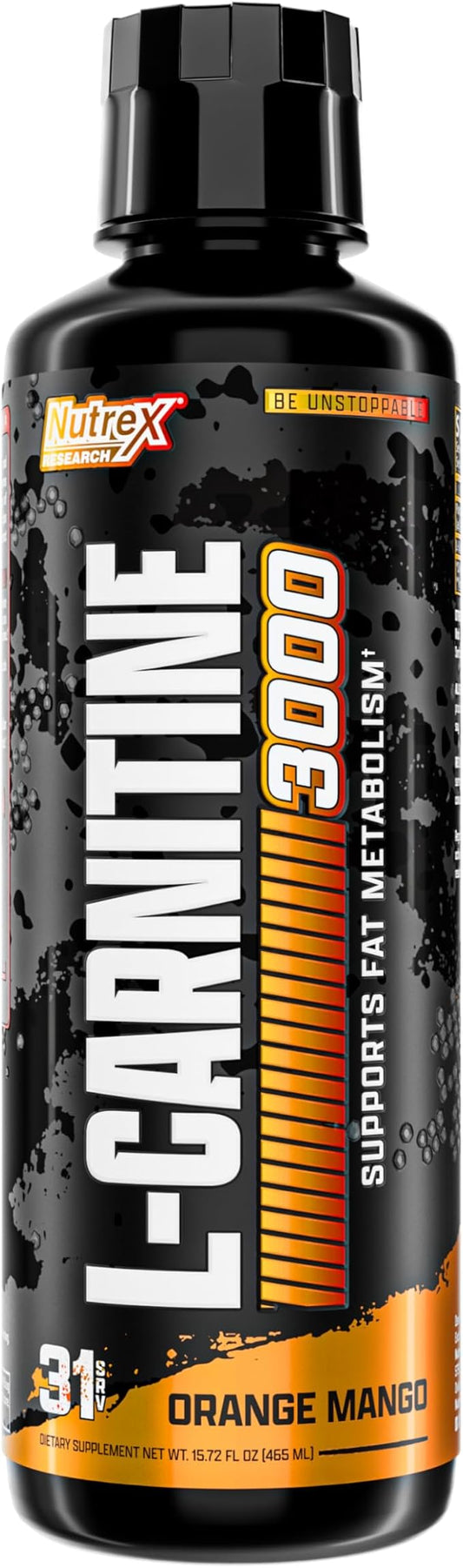 Nutrex Research Liquid Carnitine 3000 | Orange Mango | Stimulant Free | 31 Servings 16 Fl Oz