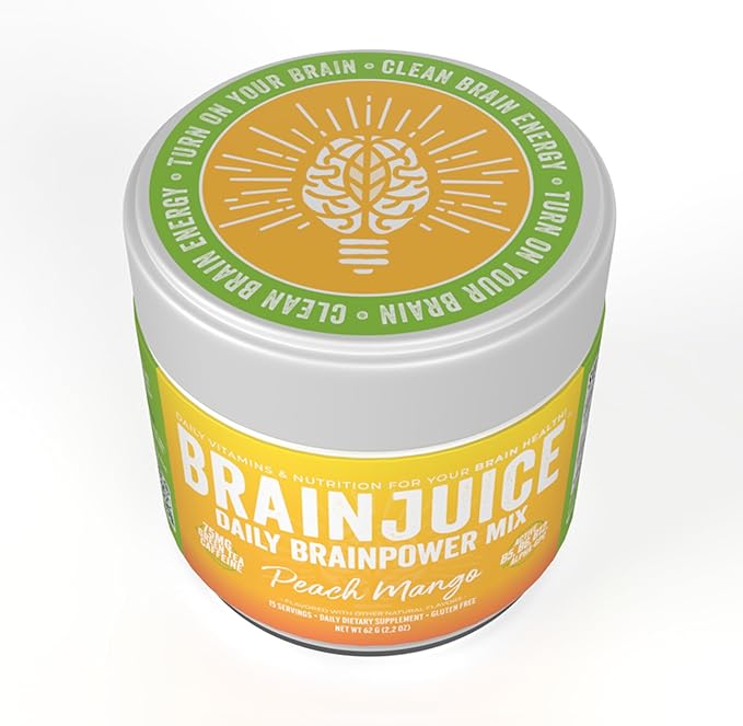 BrainJuice Active Pomegranate Acai Daily BrainPower Mix - 15 Servings (2.2 Oz, Peach Mango)