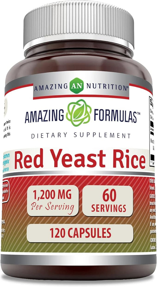 Amazing Formulas Red Yeast Rice 1200mg Per Serving 120 Capsules Supplement (Non-GMO, Gluten Free)