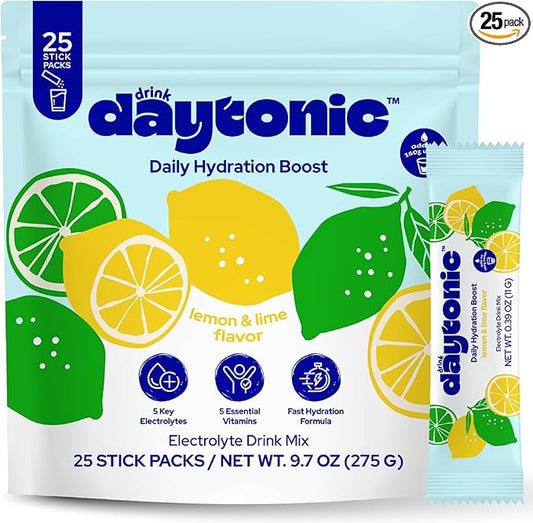 Hydration Powder Electrolytes, 25 Servings | Vitamins C, B12 & B6, Niacin, 480mg Sodium & More | Low Calorie & Aspartame-Free Electrolyte Drink Mix | Lemon Lime IV Hydration Packets