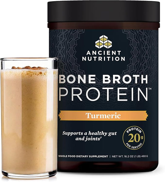 Ancient Nutrition Protein Powder Made from Real Bone Broth, Turmeric 20g Protein Per Serving, Gluten Free Hydrolyzed Collagen Peptides Supplement (20 Serving Tub)