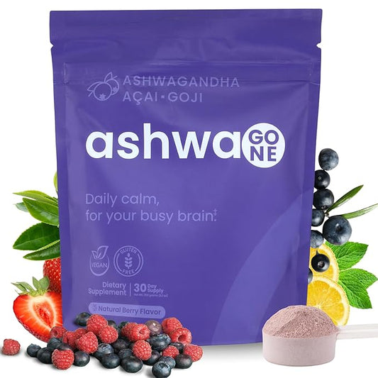 Stress Relief & Mood Support Drink Mix – Ashwagandha, KSM-66, Acai, Goji, Lemon Balm, GABA, L-Theanine – Adaptogen Powder with Magnesium – Vegan, Non-GMO, Gluten Free – 30 Servings
