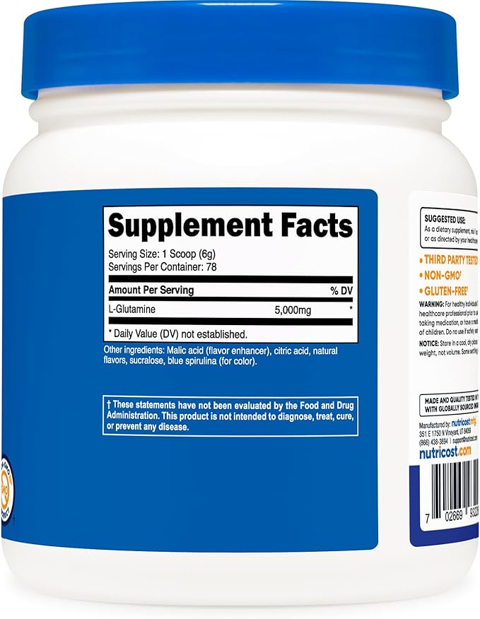 Nutricost L-Glutamine Powder (500 Grams) (Blue Raspberry)