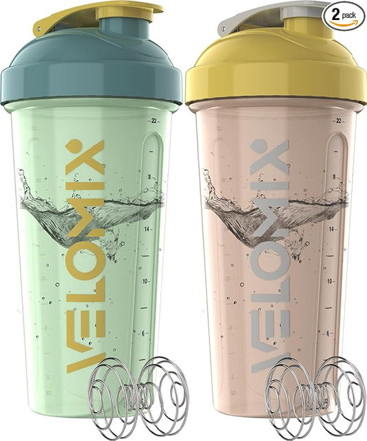 -2 Pack- 28 oz Protein Shaker Bottles for Protein Mixes - 2x Wire Whisk | Leak Proof Shaker Cups for Protein Shakes | Protein Shaker Bottle Pack | Shakers for Protein Shakes-Soft Combo