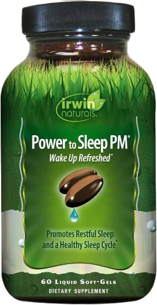 Irwin Naturals Power to Sleep PM - 60 Liquid Soft-Gels - with Melatonin, GABA, Ashwagandha, Valerian Root & L-Theanine - 30 Servings
