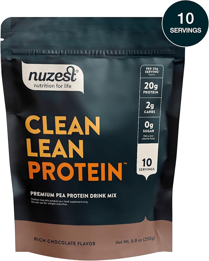 Nuzest - Vegan Pea Protein Powder - Clean Lean Protein, Premium Plant Based Protein Powder, Dairy Free, Gluten Free, GMO Free Protein Shake, Rich Chocolate, 8.8 oz