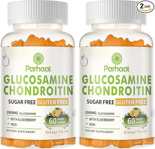 Glucosamine Chondroitin Gummies with MSM & Elderberry Extra Strength - Joint Support, Antioxidant Immune Support Supplement for Adults, Men & Women.Orange-2pack