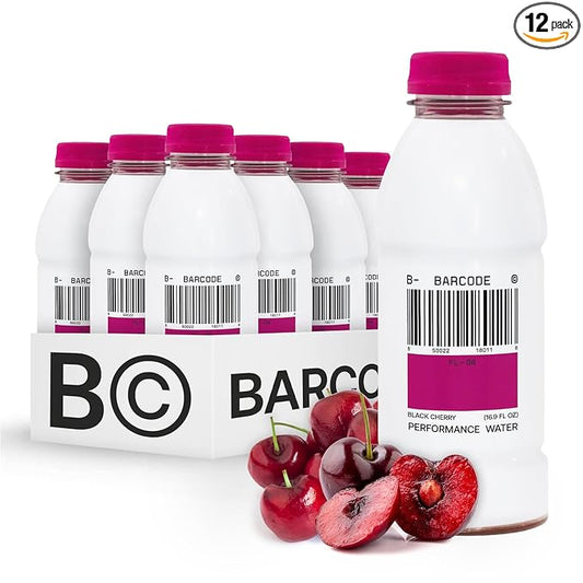 Barcode Premium Sports Hydration Drink - No Added Sugar - Adaptogen Drink with Electrolytes, Black Cherry, 12 Pack - Plant-Based Beverage - 12 Vitamins & Minerals - Ashwagandha & Magnesium
