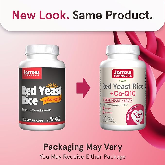 Jarrow Formulas Red Yeast Rice 1200 mg & Co-Q10 100 mg Per Serving - 120 Veggie Caps - 60 Servings - Herbal Heart Health Dietary Supplement - Supports Cardiovascular & Heart Health - Vegan