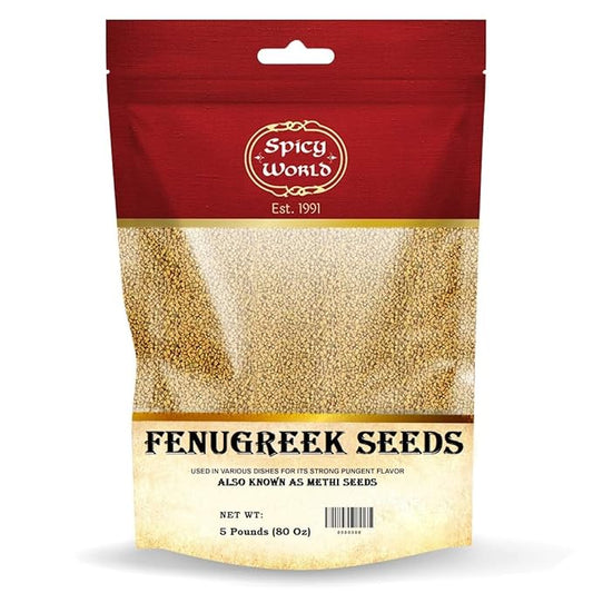 Spicy World Fenugreek Seeds (Methi) 5 Pound Bulk Bag - All Natural & Pure