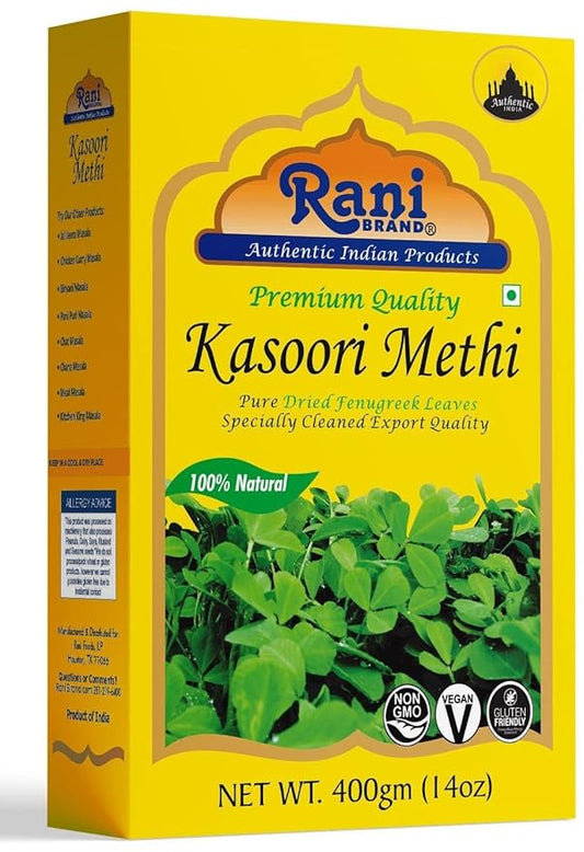 Rani Fenugreek Leaves Dried (Kasoori Methi) 14oz (400g) ~ All Natural | Vegan | Gluten Friendly | NON-GMO | Indian Origin