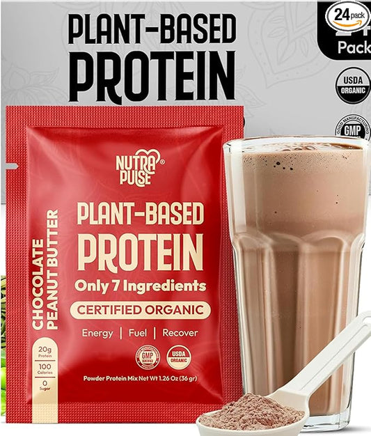 Chocolate Peanut Butter Vegan Protein Powder Sample Pack – 36g Organic Plant-Based Protein Gluten-Free, Dairy-Free, Soy-Free – Clean, Bloat-Free, Smoothie Ready – 24 Single Servings