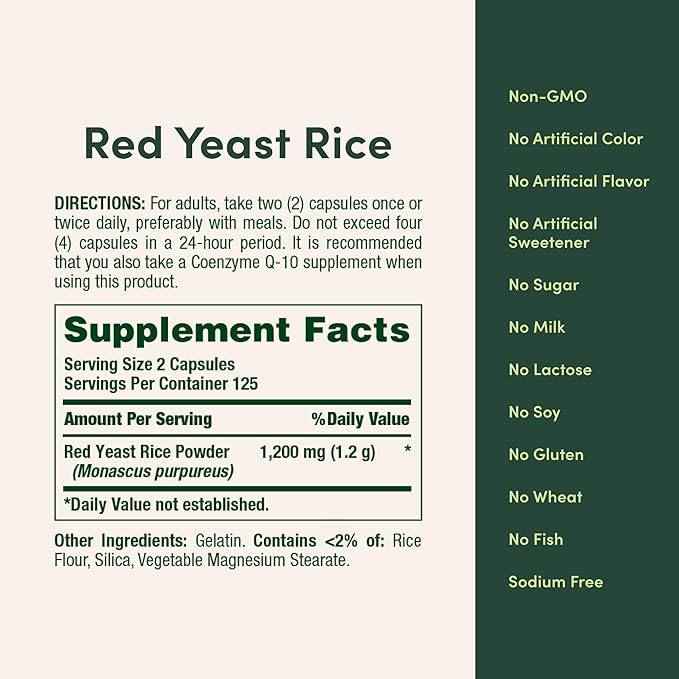 Nature's Bounty Red Yeast Rice, Herbal Supplement, 600mg, 250 Capsules