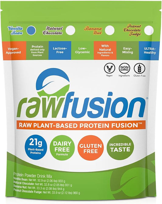 Rawfusion Vegan Protein Powder, Vanilla Bean – 30 Servings, 21g Plant-Based Protein, Low Net Carbs, Non-Dairy, Gluten-Free, Soy-Free, Kosher, Non-GMO, 2.06lbs