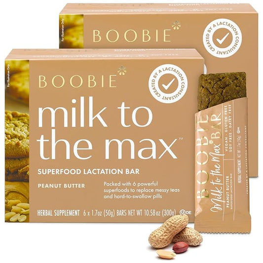 Boobie Bar Superfood Peanut Butter Lactation Bar for Breastfeeding Moms to Increase Milk Supply | #1 Selling Lactation Snack Bars | Vegan, Fenugreek-Free, Gluten-Free, Dairy-Free (12 Bars)