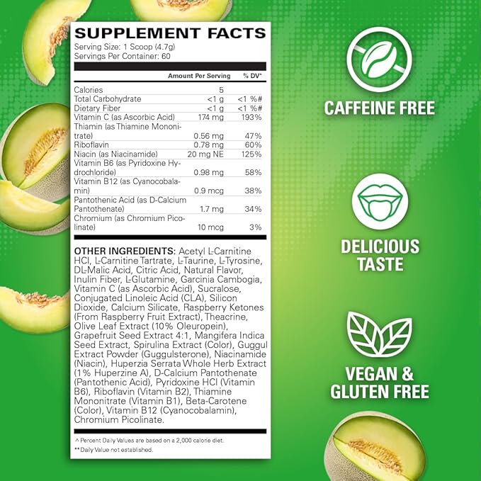 EHP Labs OxyShred Non Stimulant Pre Workout Powder - Stim Free Pre Workout, Caffeine Free Preworkout for Men & Women with L Glutamine & Acetyl L Carnitine - Honeydew Melon, 60 Servings
