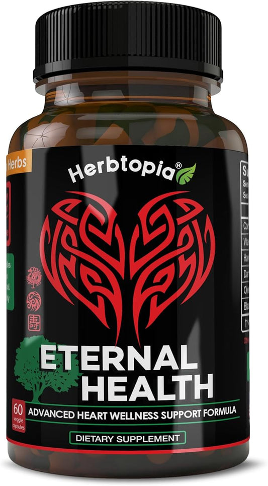 Eternal Health Blood Pressure Support Supplement – Heart Health & Blood Circulation Formula with CoQ10, K2 MK7, Black Garlic, Hawthorn, Olive Leaf & Dan Shen – 60 Capsules