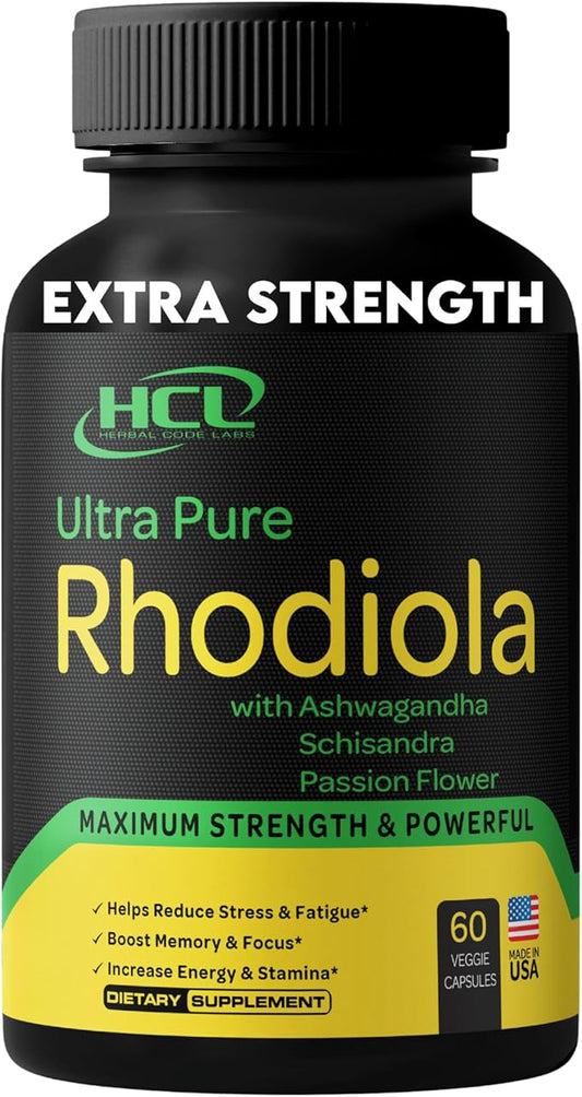Rhodiola Rosea Supplement High Potency Extract 500mg - 3% Rosavins 1% Salidrosides with Ashwagandha Shisandra Passion Flower Herb Powder Capsules - Natural Way to Relieve Stress - Pills for Energy