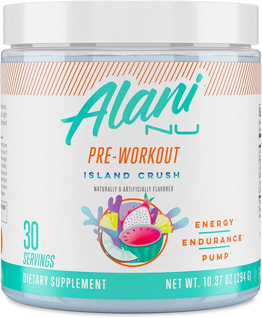 Alani Nu Pre Workout Powder Island Crush, Amino Energy Boost, Endurance Supplement, Sugar Free, 200mg Caffeine, L-Theanine, Beta-Alanine, Citrulline, 30 Servings