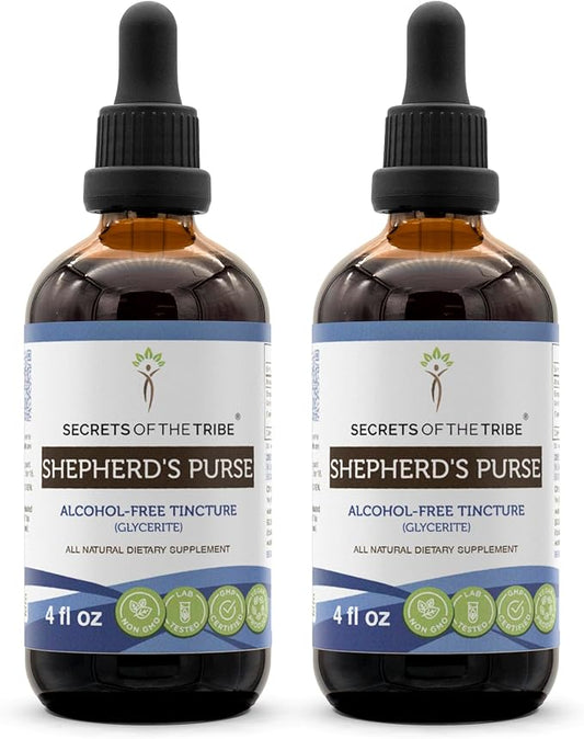 Secrets of the Tribe Shepherd's Purse Alcohol-Free Liquid Extract, Shepherd's Purse (Capsella Bursa-Pastoris) Dried Herb (2x4 FL OZ)