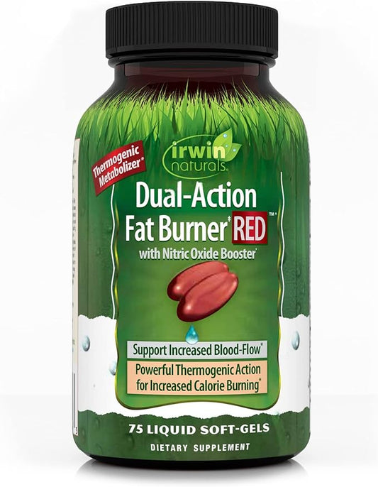 Irwin Naturals Dual-Action Fat Burner RED - 75 Liquid Soft-Gels - Powerful Thermogenic with Nitric Oxide Booster - 25 Total Servings